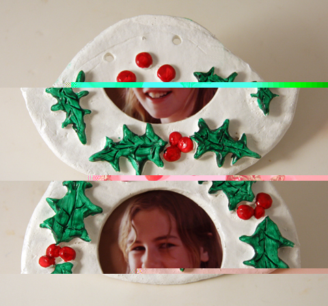 Holly wreath clay picture frame project for kids