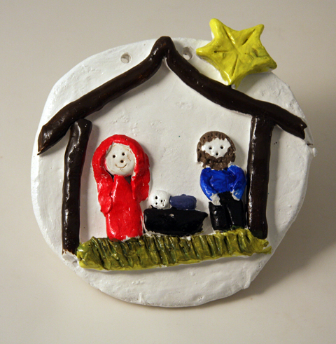 Manger scene plaque clay project for kids